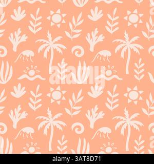 Sfondo tropicale con motivo senza cuciture di palme Illustrazione Vettoriale