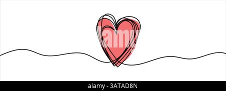 Schizzo del cuore, amore vettoriale in linea. Il carino profilo a forma di doodle Heart su sfondo bianco per san valentino, matrimonio, decorazioni vintage. Disegno a mano Illustrazione Vettoriale