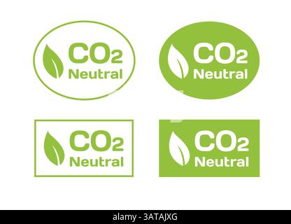 CO2. Logo icona neutro al carbonio (emissioni zero) per la campagna sui cambiamenti climatici e l'energia verde. Etichetta ecologica ecologica ecologica per una migliore compatibilità ambientale Illustrazione Vettoriale