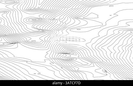 Mappa topografica astratta in bianco e nero con linee di contorno intricate che creano un accattivante motivo geometrico. Perfetto per la progettazione, la mappatura o la c Foto Stock