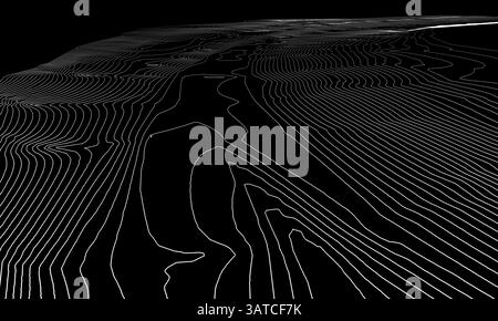 Grafica in bianco e nero ad alto contrasto che mostra linee di contorno fluide, creando un senso di movimento e dimensione. Perfetto per illustrare i concetti di Foto Stock