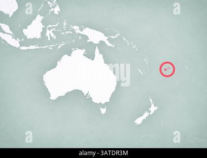 Figi sulla mappa dell'Australasia (Oceania) con sfondo vintage a righe morbide. Foto Stock