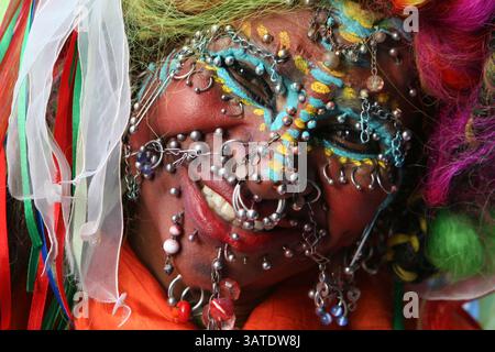 14 luglio 2013 - Edimburgo, Scozia, Stati Uniti - da quando ha ricevuto per la prima volta un piercing della pelle nel gennaio 1997, Elaine Davidson (Brasile/Regno Unito) è stata perforata per un totale di 4.225 volte. (Immagine di credito: © Karen Focht/ZUMAPRESS.com) Foto Stock