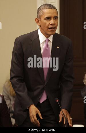 19 settembre 2013 - Washington, District of Columbia, U. S - il presidente degli Stati Uniti Barack Obama arriva per rilasciare le sue osservazioni in una riunione del suo Consiglio per l'esportazione nell'edificio Eisenhower Executive Office a Washington, DC, il 19 settembre 2013. (Immagine di credito: © Prensa Internacional/ZUMAPRESS.com) Foto Stock