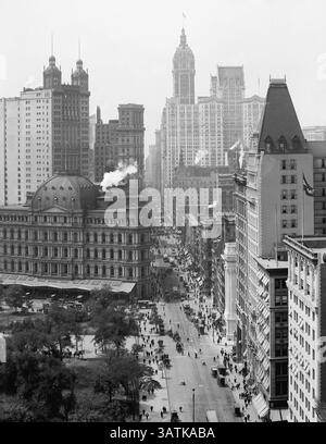 20 gennaio 2016 - High Angle View of Broadway da Chambers Street, New York City, USA, circa 1908 (Credit Image: © Glasshouse via ZUMA Wire) Foto Stock