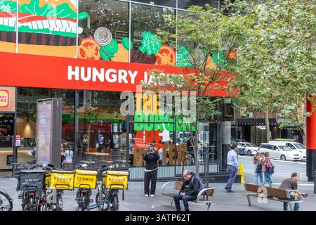 Hungry Jacks, fast food, hamburger, caffetteria in George Street, centro di Sydney, nuovo Galles del Sud, Australia Foto Stock