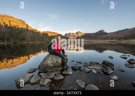 Walker nel distretto del lago Blea Tarn Foto Stock