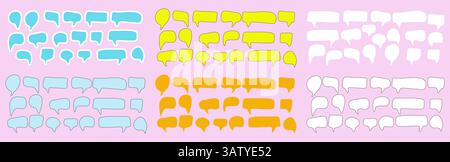 Serie di bolle di riconoscimento vocale in diversi colori disegnate a mano Illustrazione Vettoriale