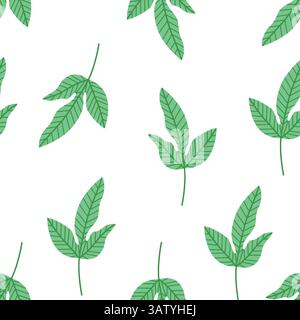 Motivo a foglia verde tropicale senza cuciture in stile vettoriale piatto per un design estivo Illustrazione Vettoriale