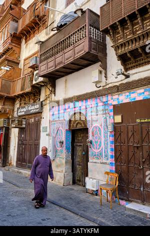 Arabia Saudita, provincia della Mecca, Gedda, la storica città vecchia di al-Balad, sito patrimonio dell'umanità dell'UNESCO, case tradizionali Foto Stock