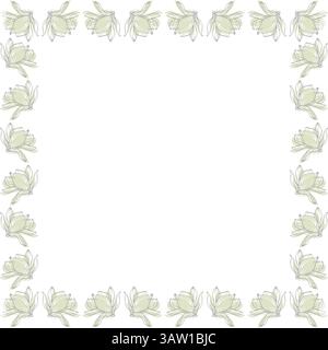 Cornice di fiori di Magnolia. Cornice rettangolare con fiori lineari. Graziosa scatola vuota a margherita. Illustrazione vettoriale disegnata a mano isolata su sfondo bianco Illustrazione Vettoriale