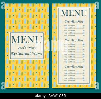 Semplice modello di ristorante colorato. Identità del caffè. Carta gastronomica creativa vintage con elementi geometrici. Menu del ristorante con modello Price Design Illustrazione Vettoriale