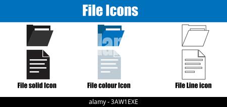 Raccolta di icone della cartella dei file e del documento in vari stili. Illustrazione Vettoriale