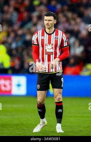 Bramall Lane, Sheffield, Inghilterra - 18 aprile 2025 Kieffer Moore (9) dello Sheffield United - durante la partita Sheffield United contro Cardiff City, EFL Championship, 2024/25, Bramall Lane, Sheffield, Inghilterra - 18 aprile 2025 credito: Arthur Haigh/WhiteRosePhotos/Alamy Live News Foto Stock