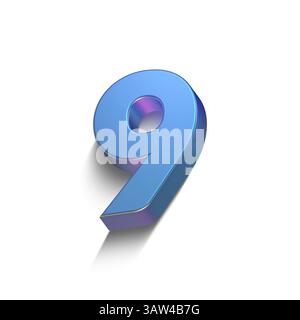 set di numeri estrusi blu metallico 3d, illustrazione 3d, nove Foto Stock
