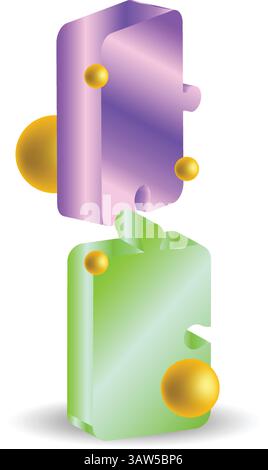 Illustrazione vettoriale di assemblaggio dei pezzi di puzzle 3D. Illustrazione Vettoriale