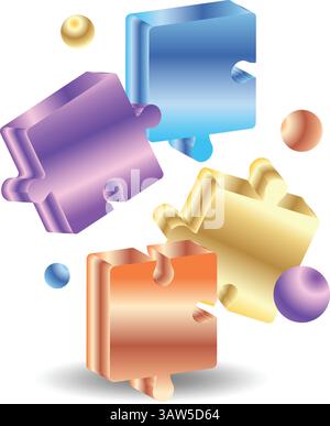 Illustrazione vettoriale di assemblaggio dei pezzi di puzzle 3D. Illustrazione Vettoriale