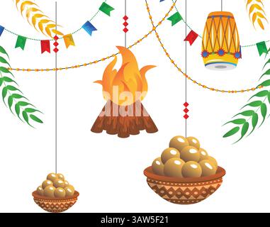 Lohri Festival Punjabi Celebration Vector Illustration Illustrazione Vettoriale
