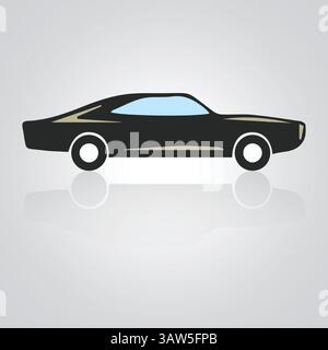 Auto d'epoca, icone uniche e un logo di auto con sfondo argento, illustrazione vettoriale Illustrazione Vettoriale