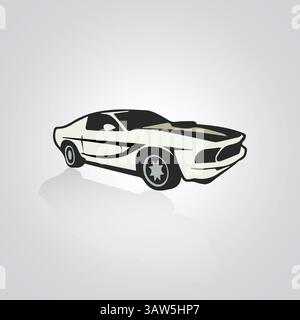 Icone auto, auto d'epoca, icona unica, logo auto con sfondo argento. Illustrazione vettoriale Illustrazione Vettoriale