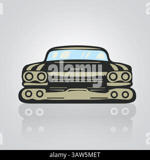 Icone di auto, auto d'epoca, icone uniche e un logo di auto con sfondo argento, illustrazione Illustrazione Vettoriale