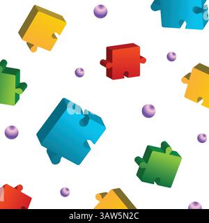 Illustrazione vettoriale di assemblaggio dei pezzi di puzzle 3D. Illustrazione Vettoriale