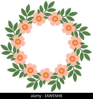 Struttura a corona con fiori di rosa. Corona elastica. Illustrazione Vettoriale