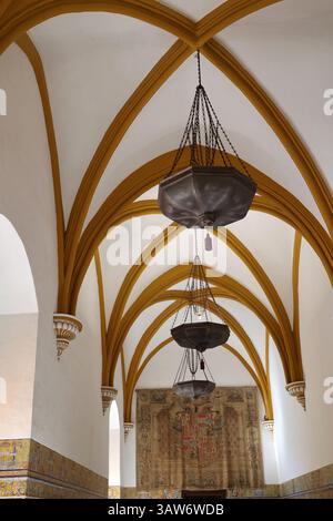 Chiostro nella sala degli arazzi-Salon de los Tapices, Palazzo reale Alcazar, Siviglia, Andalusia, Spagna Foto Stock