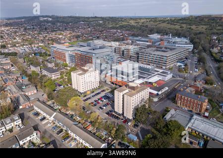 Vista aerea del Queen Alexandra Hospital, Portsmouth, Hampshire, Regno Unito. Foto Stock