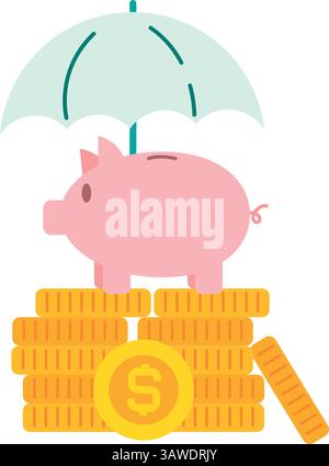 Money Guaranteed Piggy Bank sotto Umbrella Safe Savings icona Vector Illustrazione Vettoriale