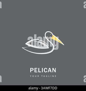 Logo Pelican con design minimalista, modello vettoriale per uccelli pellicani Illustrazione Vettoriale