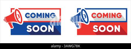 Annuncio in arrivo con l'icona megafono – Design promozionale di banner Illustrazione Vettoriale