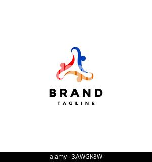 Tre persone colorate mano in mano Logo Design. Armonia dei colori tre persone che si tengono per mano Logo Design. Illustrazione Vettoriale