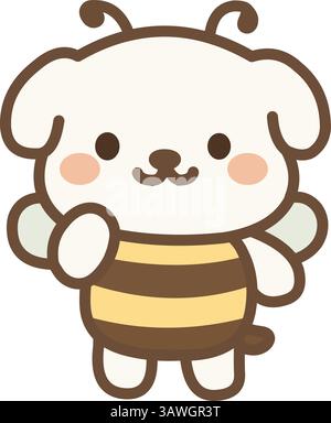 Simpatico cucciolo bianco che indossa un costume da ape con ali e antenne Illustrazione Vettoriale