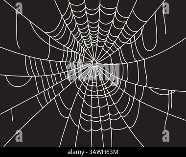 Illustrazione vettoriale Spider Web bianco su sfondo scuro. Sfondo di Halloween per poster e festeggiamenti delle tradizioni autunnali Illustrazione Vettoriale