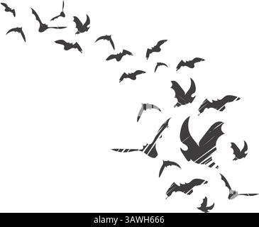Set di pipistrelli disegnati a mano che volano illustrati in un'illustrazione vettoriale a matita. Elemento di design spettrale per i disegni di Halloween o gli inviti alle feste Illustrazione Vettoriale