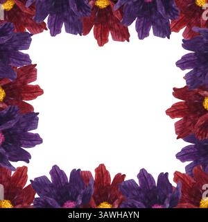 Cornice quadrata di fiori dipinti ad acquerello a mano Foto Stock