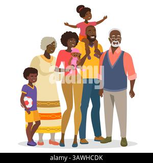 Felice giornata internazionale di famiglie carina grande famiglia nera. Illustrazione Vettoriale