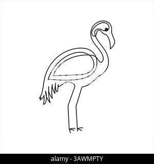 Semplice illustrazione dell'icona continua di una linea grafica del vettore di uccelli Heron Illustrazione Vettoriale