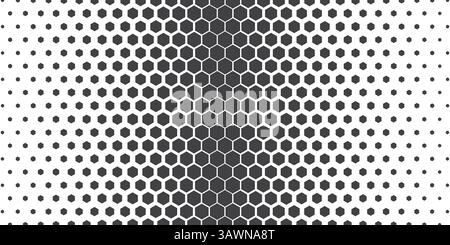 Sfondo geometrico astratto esagonale mezzitoni vettoriali. Motivo vettoriale bianco e nero. Stampa hipster fashion design. Favi a nido d'ape su sfondo bianco Illustrazione Vettoriale