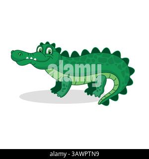 Cartone animato di coccodrillo su sfondo bianco. Illustrazione vettoriale con un coccodrillo in stile cartone animato. Un piccolo coccodrillo. Illustrazione Vettoriale