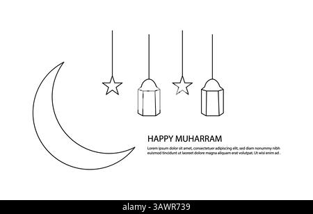 Capodanno islamico concetto One line art Draw Illustrazione Vettoriale