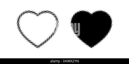 Heart. Silhouette nera sbiadita isolata su sfondo bianco. Effetto mezzitoni fotogrammi. Sbiadisce il design a mezzitoni. Stampe d'amore. Il cuore svanisce Illustrazione Vettoriale
