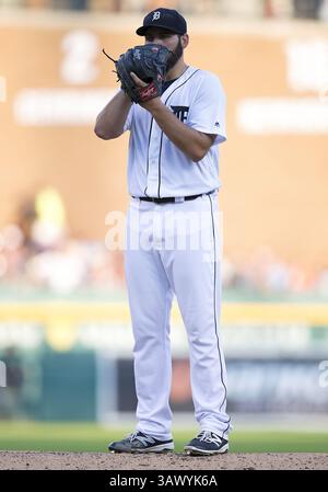 3 agosto 2016: Il lanciatore dei Detroit Tigers Michael Fulmer (32) durante la partita della MLB tra i Chicago White Sox e i Detroit Tigers al Comerica Park di Detroit, Michigan. I Tigers sconfissero i White Sox 2-1. John Mersits/CSM(immagine di credito: &Copy; John Mersits/Cal Sport Media via cavo ZUMA) Foto Stock