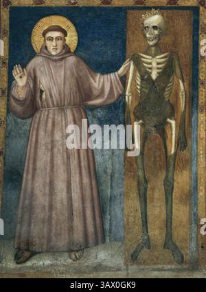 GIOTTO di Bondone (1267, Vespignano, 1337, Firenze) - San Francesco punta a morte c. 1320 fresco transetto Nord, Chiesa inferiore, San Francesco, Assisi Foto Stock