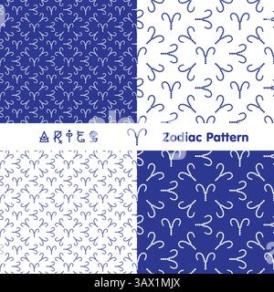 Motivo senza cuciture per segno zodiaco Ariete. Sfondo delle icone zodiacali. Stile piatto astratto. Illustrazione vettoriale. Illustrazione Vettoriale