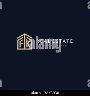 Letter FK con logo semplice per l'icona della casa, logo creativo per grafica vettoriale di mutui immobiliari Illustrazione Vettoriale