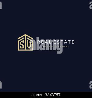 Lettera SV con logo semplice icona per la casa, logo creativo per grafica vettoriale di mutui immobiliari Illustrazione Vettoriale