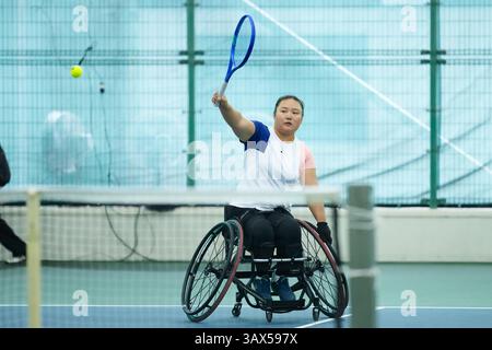 Iizuka, Giappone. 20 aprile 2025. Xiaohui li (CHN), 20 aprile 2025 - Tennis in sedia a rotelle: Finale di singolare femminile presso l'Iizuka Sports Resort durante la Coppa dell'Imperatore, la Coppa dell'Imperatrice il 41° Torneo Internazionale di tennis in sedia a rotelle di Iizuka (Japan Open 2025) a Iizuka, Giappone. Crediti: SportsPressJP/AFLO/Alamy Live News Foto Stock