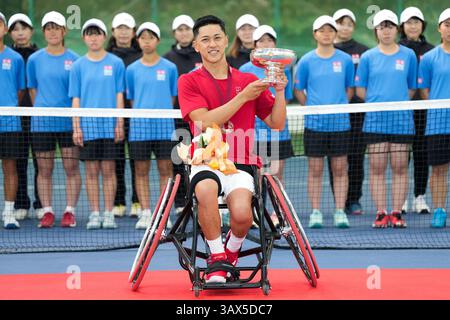 Iizuka, Giappone. 20 aprile 2025. Tokito Oda (JPN), 20 aprile 2025 - Tennis in sedia a rotelle: Finale maschile di Singles presso l'Iizuka Sports Resort durante la Coppa dell'Imperatore, la Coppa dell'Imperatrice il 41° Torneo Internazionale di Tennis in sedia a rotelle di Iizuka (Japan Open 2025) a Iizuka, Giappone. Crediti: SportsPressJP/AFLO/Alamy Live News Foto Stock